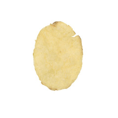 Single potato chip on white background.