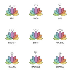 Symbol of Reiki, Yoga and alternative healing vector icon set 