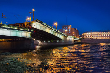 Night view of illuminated Foundry Bridge.