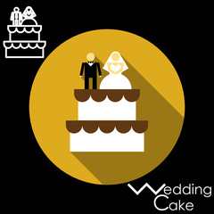 Wedding Cake with Bride and Groom Figurines. Vector illustration