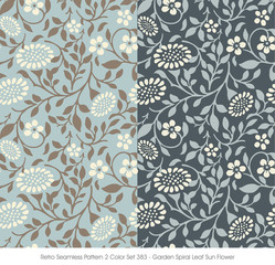 Retro Seamless Pattern 2 Color Set_383_Garden Spiral Leaf Sun Flower