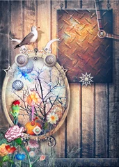 Cercles muraux Imagination Composition steampunk avec cadre gothique, paysage de conte de fées