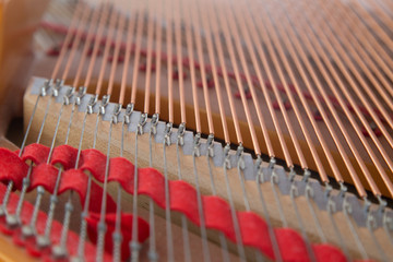 Closeup of a piano inside.