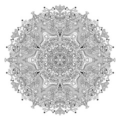 Coloring book or tatoo with complex mandala. Vector illustration.
