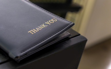 Leather Credit card folder for customer billing. Payment tray for cafe and restaurant. 