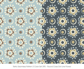 Retro Seamless Pattern 2 Color Set_395_Round Cross Dot Line Flower