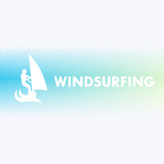 Windsurfing logo, windsurfer vector sign, man on surfboard with sail, vector illustration