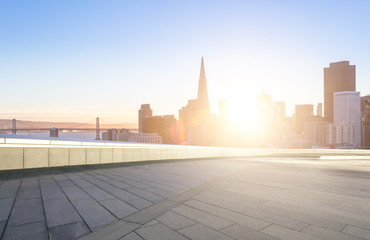 empty floor with cityscape and skyline of san francisco