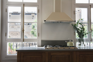 Modern kitchen with french windows
