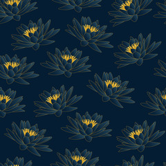 water lily dark blue and gold pattern