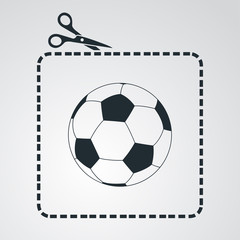 Icono plano tijeras cortando cupón con balón de futbol en fondo degradado © teracreonte