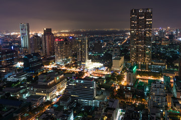 Obraz na płótnie Canvas Aerial view of Bangkok city at night. Modern megalopolis cityscape at night