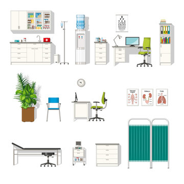 Set of various medical furniture