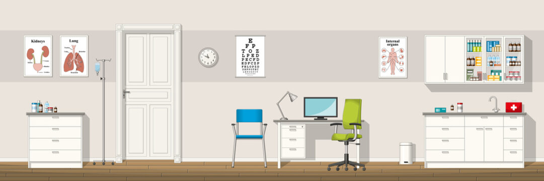 Illustration of a doctor office, panorama