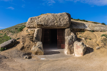 The Dolmen de Menga is in the Spanish town of Antequera (Málaga). It is a covered gallery dolmen and almost rectangular plant, dating from the 3rd millennium BCE. © Eduardo Estellez