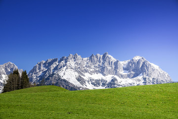 Alpine scenery in spring, Wilder Kaiser, Kitzb&uuml;hel, Tyrol, Austria