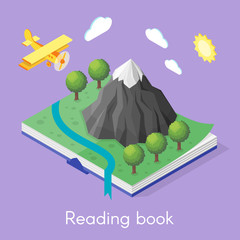 Vector isometric concept for reading book.