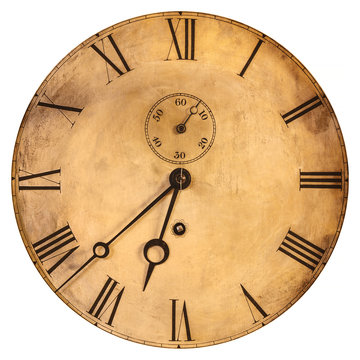 Vintage weathered clock face isolated on white