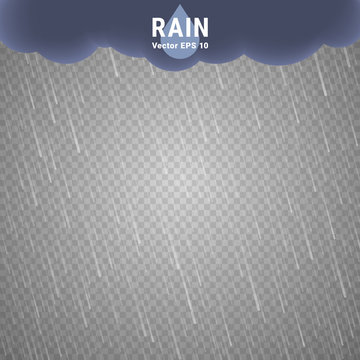 Transparent Rain Image. Vector Rainy Cloudy background