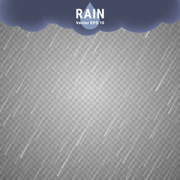 Transparent Rain Image. Vector Rainy Cloudy background