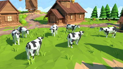 low poly cow, 3D rendering