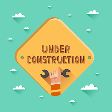 Under construction sign. Vector colorful illustration in flat design