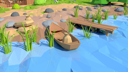 low poly shore, 3D rendering