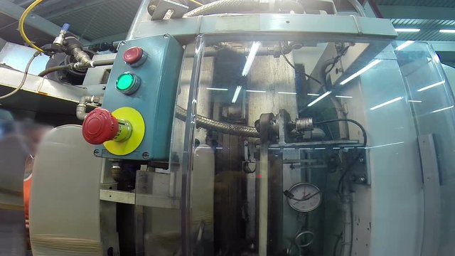 A Typical Emergency Stop Button on a Industrial Machine / Emergency stop buttons on a industrial machine protect people, machinery and manufacturing processes HD1080p