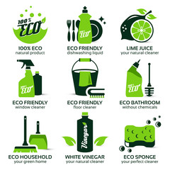 flat icon set for green eco cleaning - 114298886