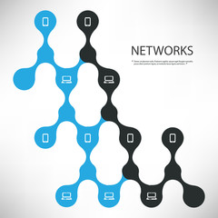 Connections - Black and Blue Digital Network Design Concept With Connected Icons Layout - Technology Template Illustration