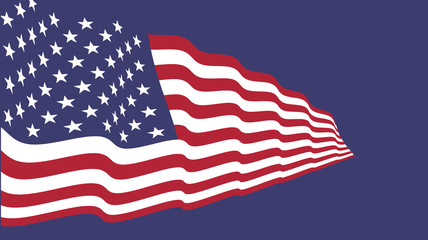 Waving American Stars and Stripes made in two colors isolated on blue
