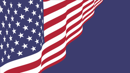 Waving American Stars and Stripes made in two colors isolated on blue