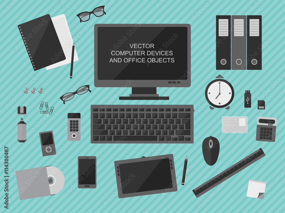 Poster vector computer devices and office objects