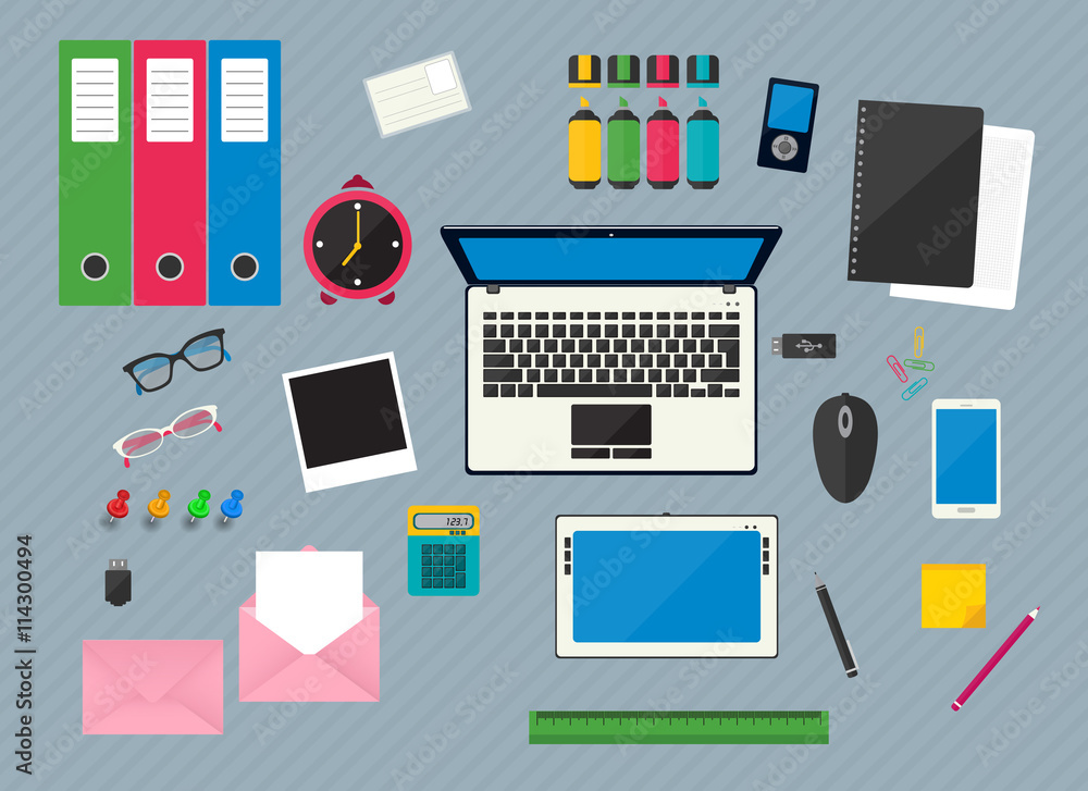Aufkleber vector multicolored computer devices and office objects