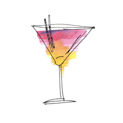 watercolor and sketch summer cocktail hand drawn illustration