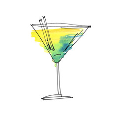 watercolor and sketch summer cocktail hand drawn illustration