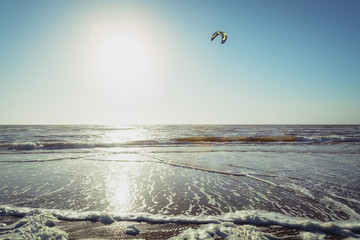 Lonely kiter North Sea beach in the Netherlands