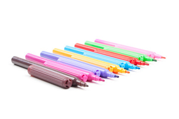 Colored markers isolated on white background