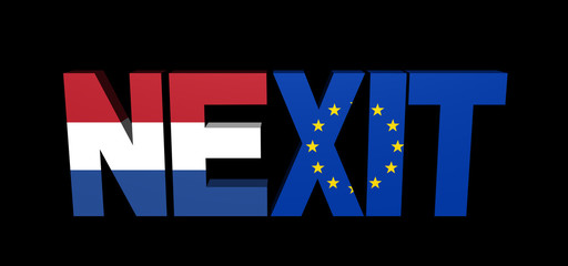 Obraz premium Nexit text with Dutch and Eu flags illustration