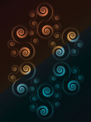 Fototapeta na wymiar Pattern blue gradient brown curls on a black background