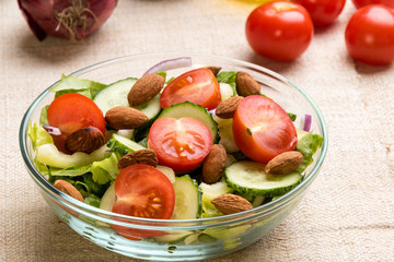 vegetable salad in glass bowl