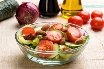 vegetable salad in glass bowl