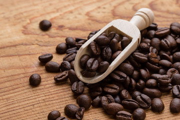 coffee beans on wooden table