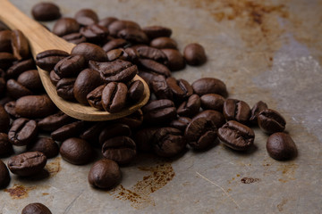 coffee beans on spoon