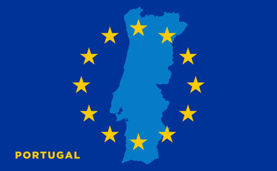Flag of European Union with Portugal on background