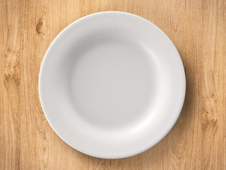 top view empty dish on wooden background