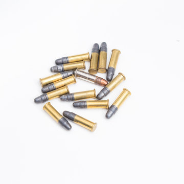 Small .22lr caliber ammunition in a pile