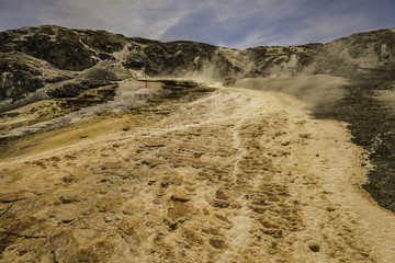 Flow of hot spring water at Mammoth hot spring