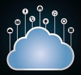 Internet of things represented by cloud and icon set of multimedia apps. Blue and flat background