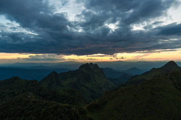 Beautiful summer landscape Sunset in mountains white cloud
